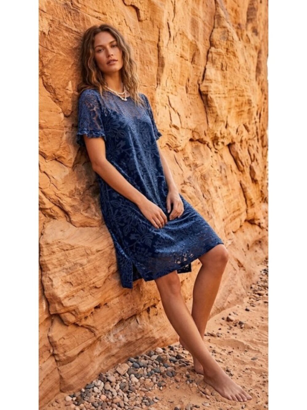 NWT Johnny Was JADE Petite Odella Alixa Mini in Blue Burnout Velvet Dress PM MP